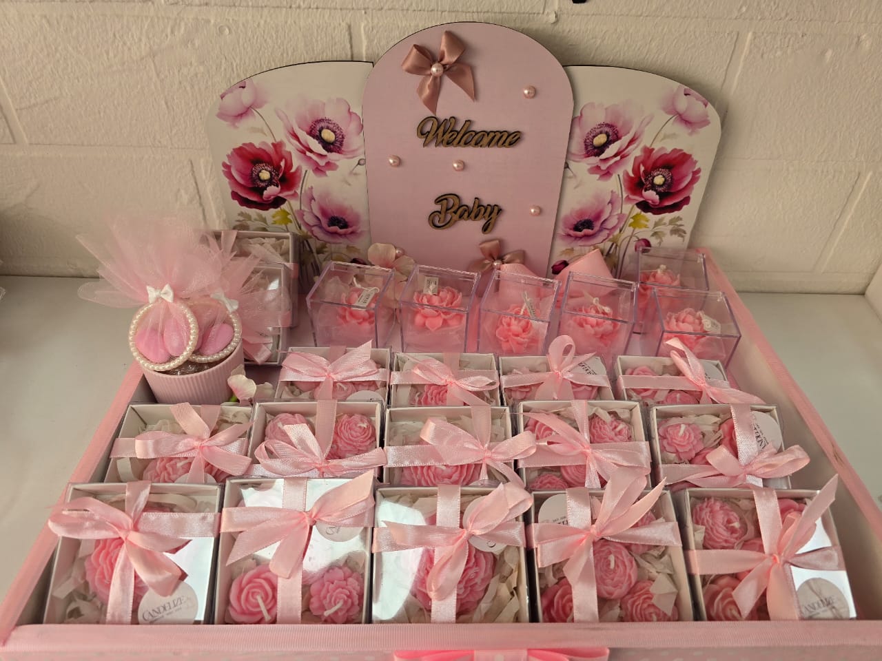 Pink Rose Candle Favor Set